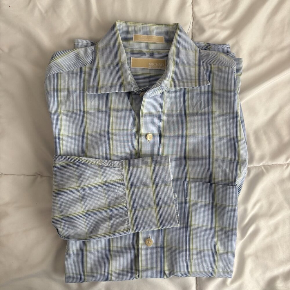 Michael Kors Men's Check Long Sleeve Multicolor Button Down Shirt Preppy Party L